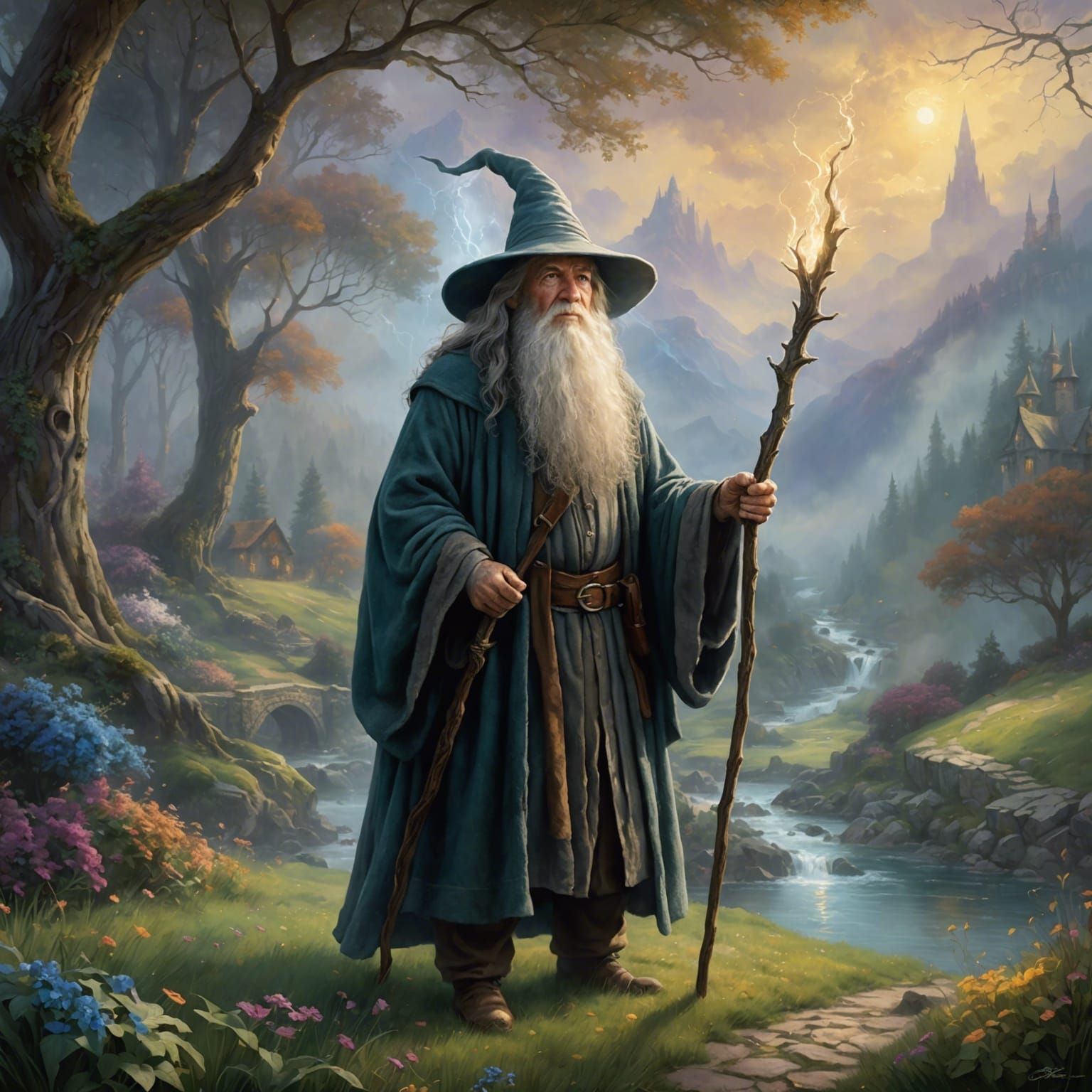 Ethereal Gandalf in a Thomas Kinkade Style