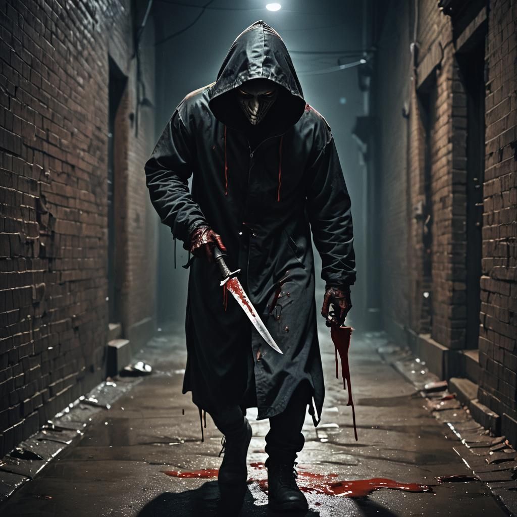 Dark Surrealism: Hooded Figure in Alleyway