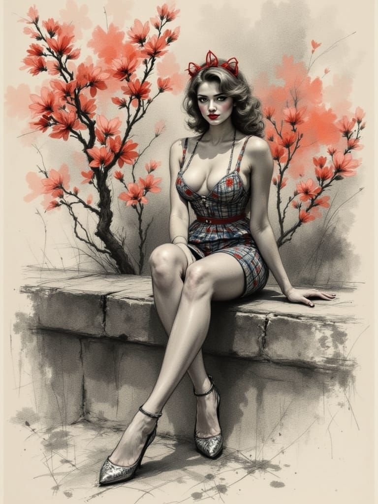 Abstract Figure Study Meets Vintage Pin-Up in Geometric Gard...