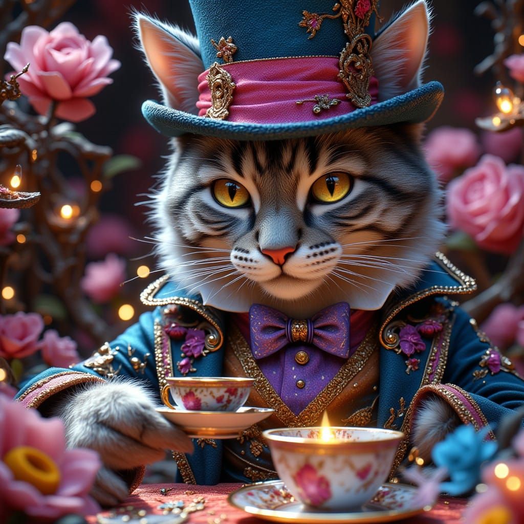 Whimsical Feline Lord in Lavish Tea Party Attire