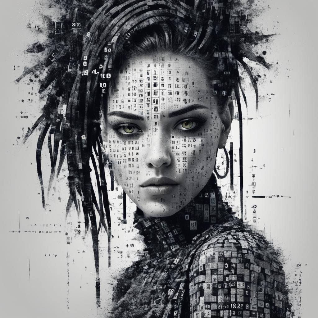 Digital Punk Portrait of a Girl in Matrix Style