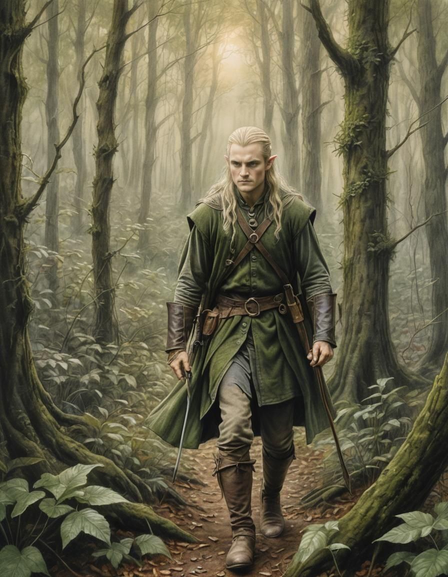 Legolas in Forest, Pencil Sketch Style