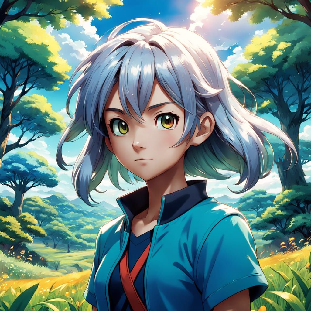 Confident Female Pokémon Trainer in a Vibrant Field