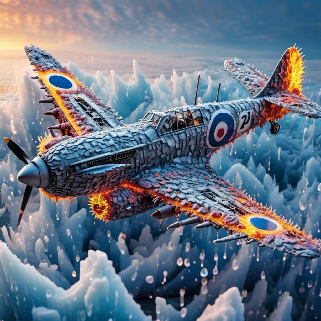 Intricate Ice Sculpture of Supermarine Spitfire
