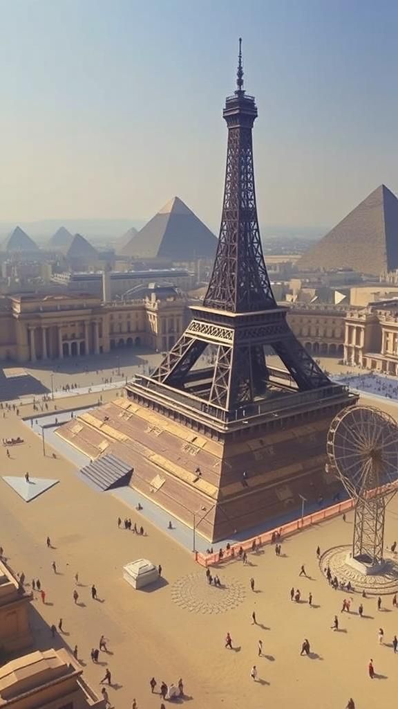 Giza Pyramid Topped with Eiffel Tower