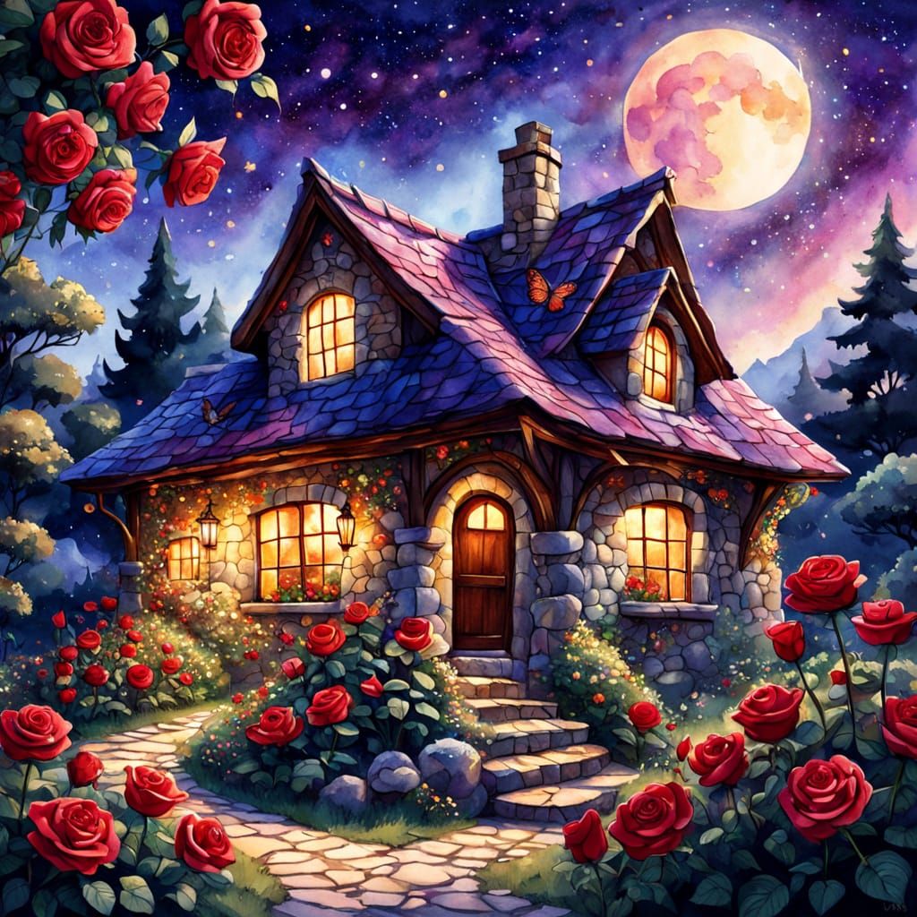 Whimsical Cottage Amidst Vibrant Butterfly Wings