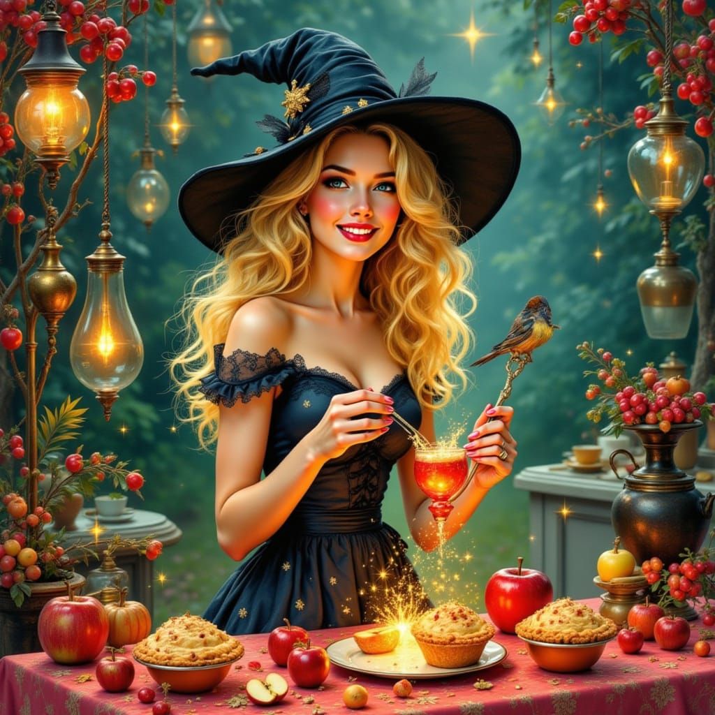 Magical Witch in Enchanted Kitchen with Stardust