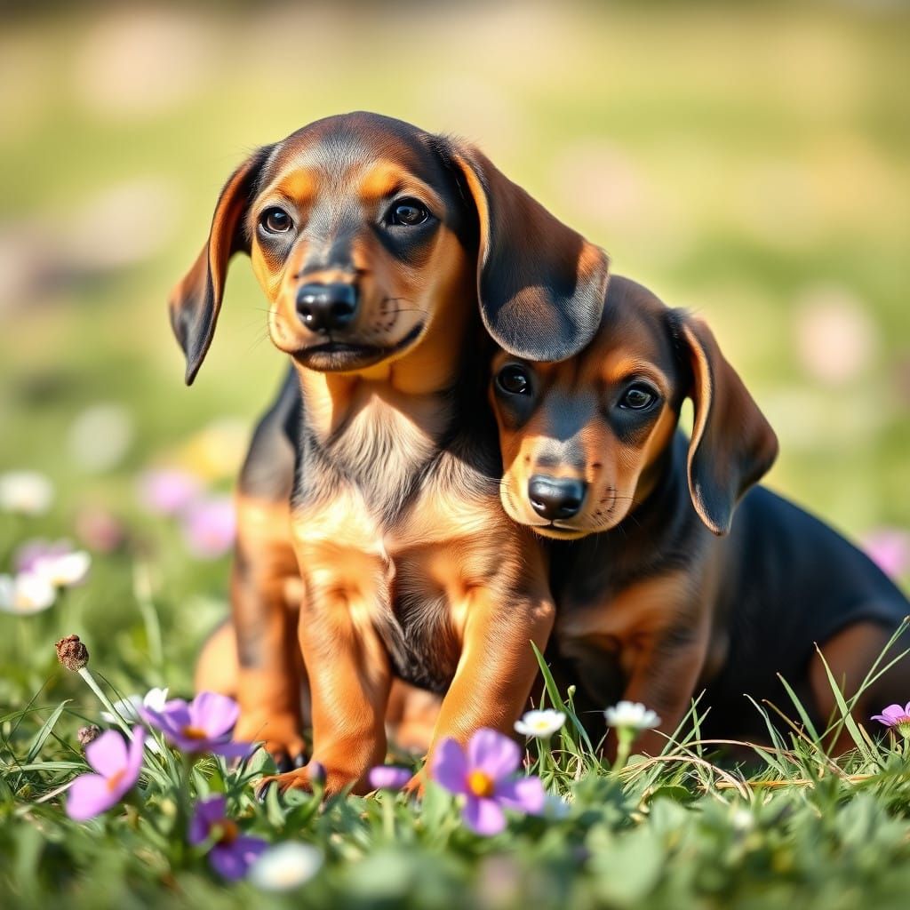 Adorable Dachshund Puppies in a Green Meadow