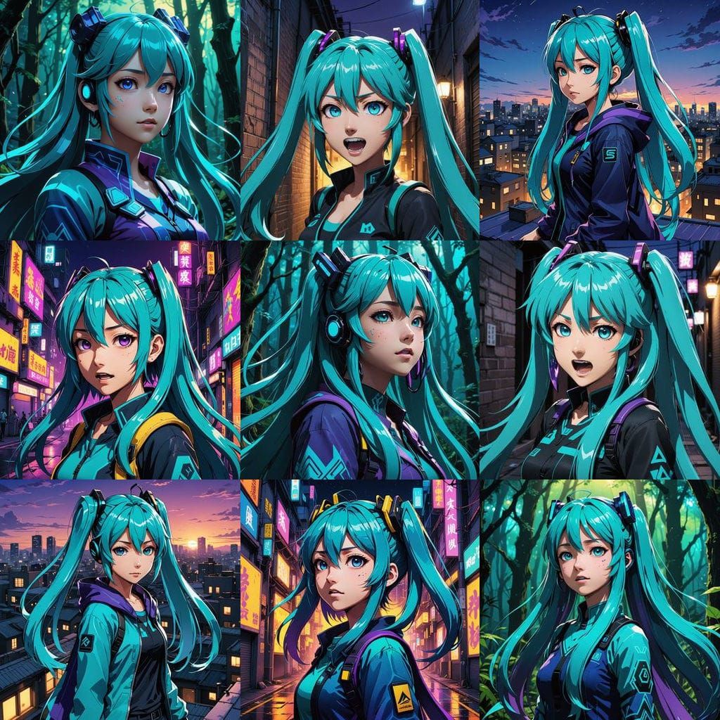 Cyberpunk Anime Goddess in Haunting Flat Design