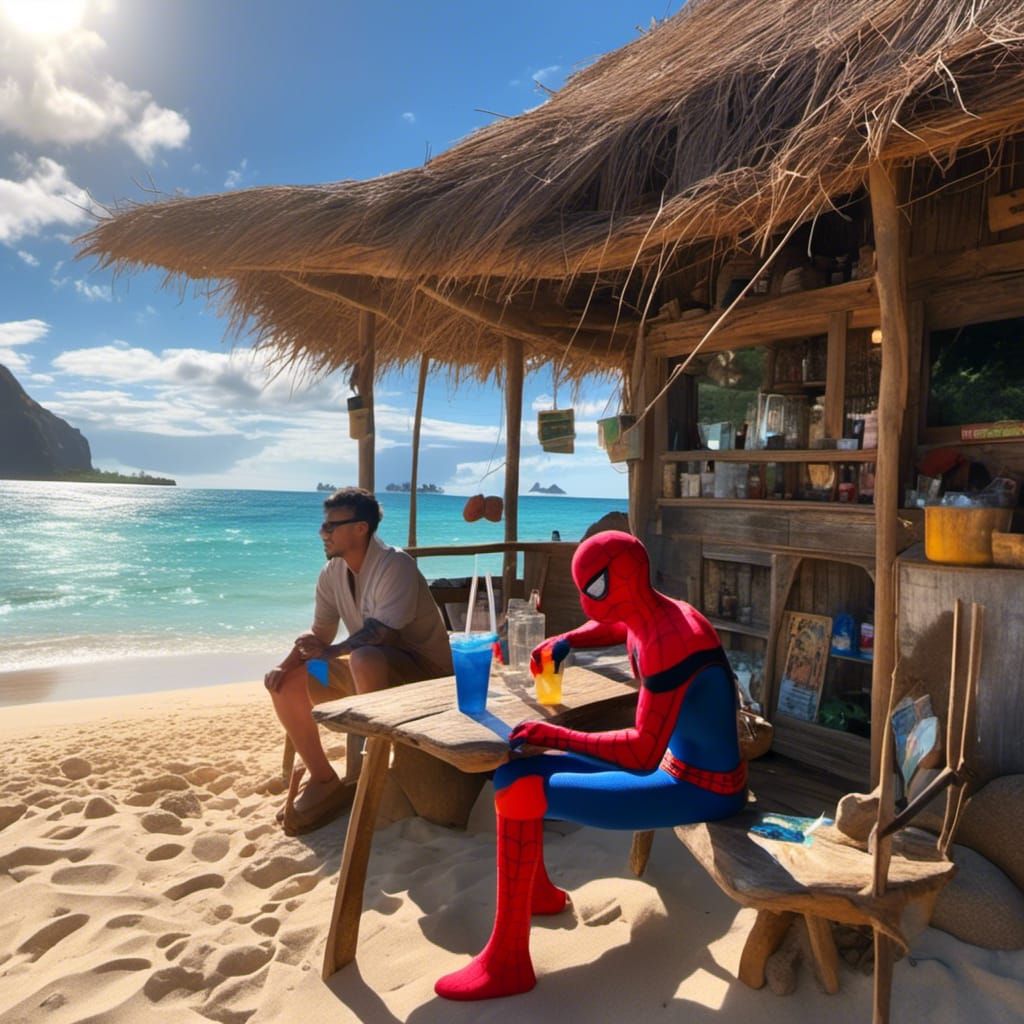 Spider-Man Relaxing in Hawaii, Bright Sunshine