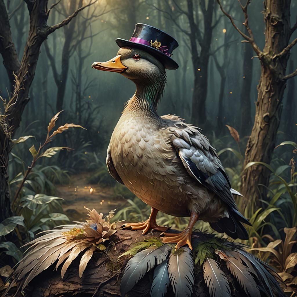 Regal Undead Duck in Watercolor Style