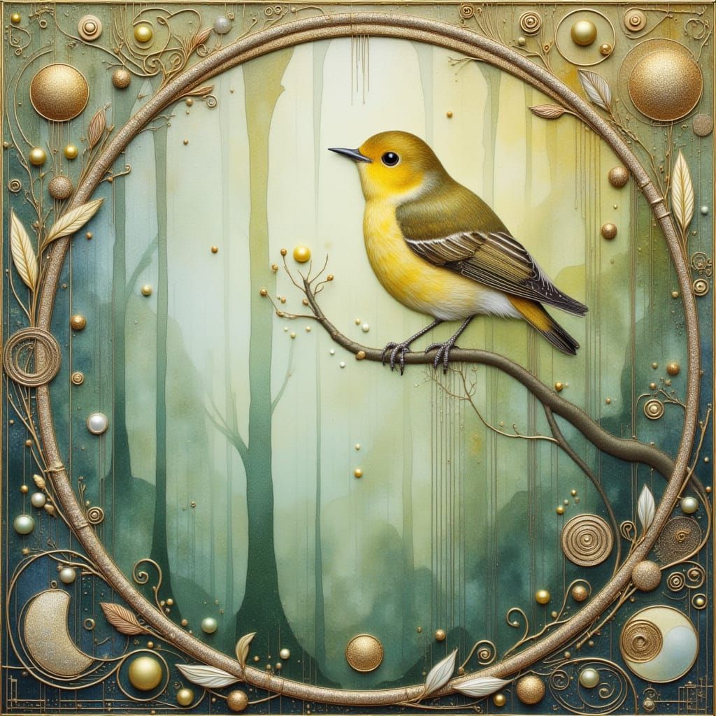 Ghostly Bachmans Warbler in Soft Pastel Velvety Texture