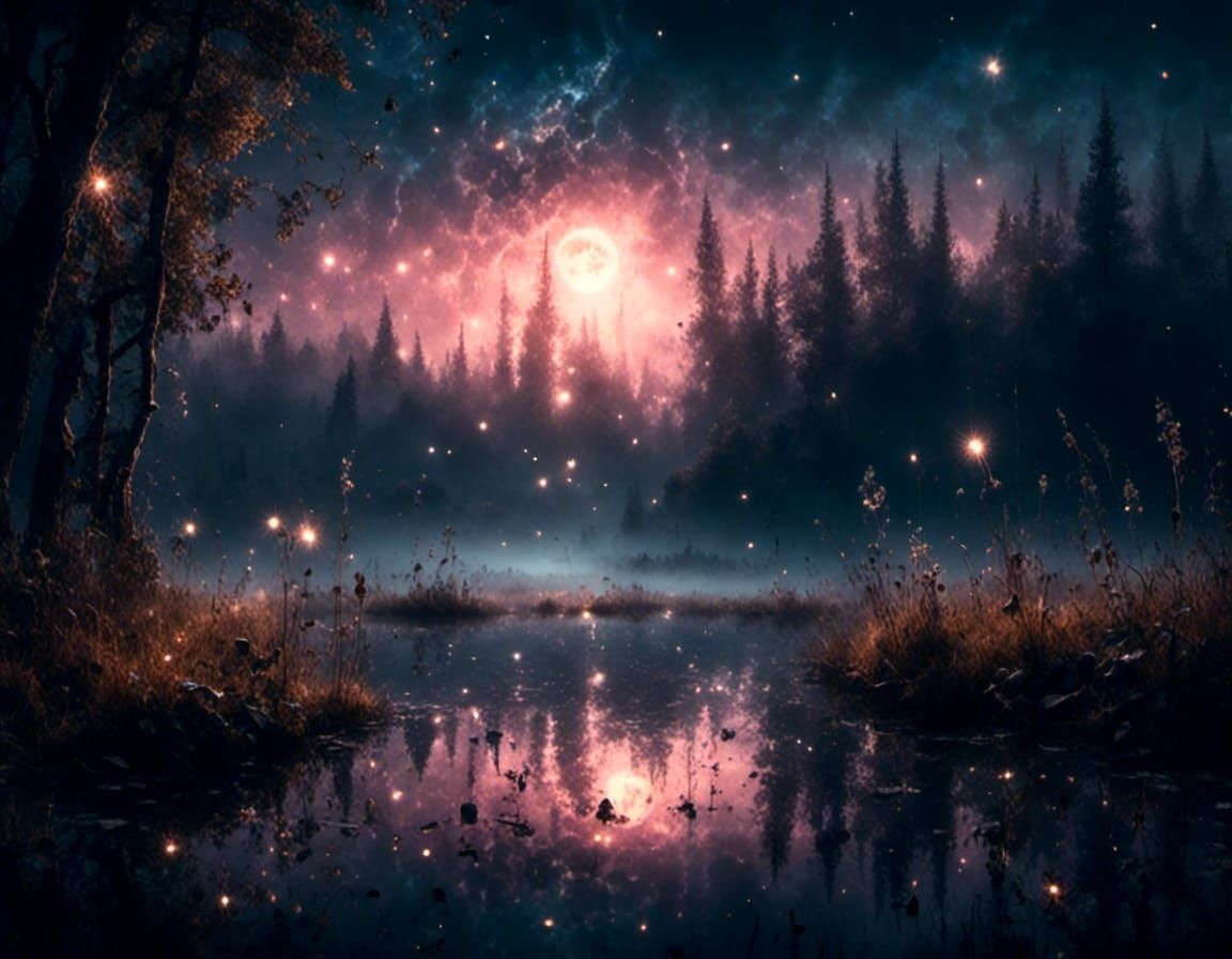 Enchanted Lake at Night: A Macabre Fairy Tale