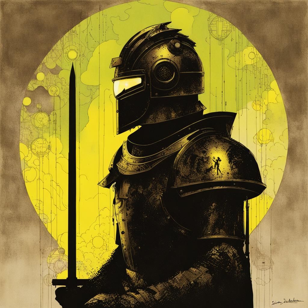 King Arthur as Space Knights in Cyberpunk Style