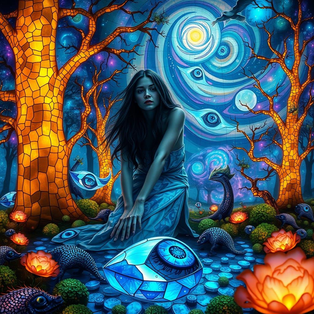 Glowing Bio Art Collage of Mythical Creatures