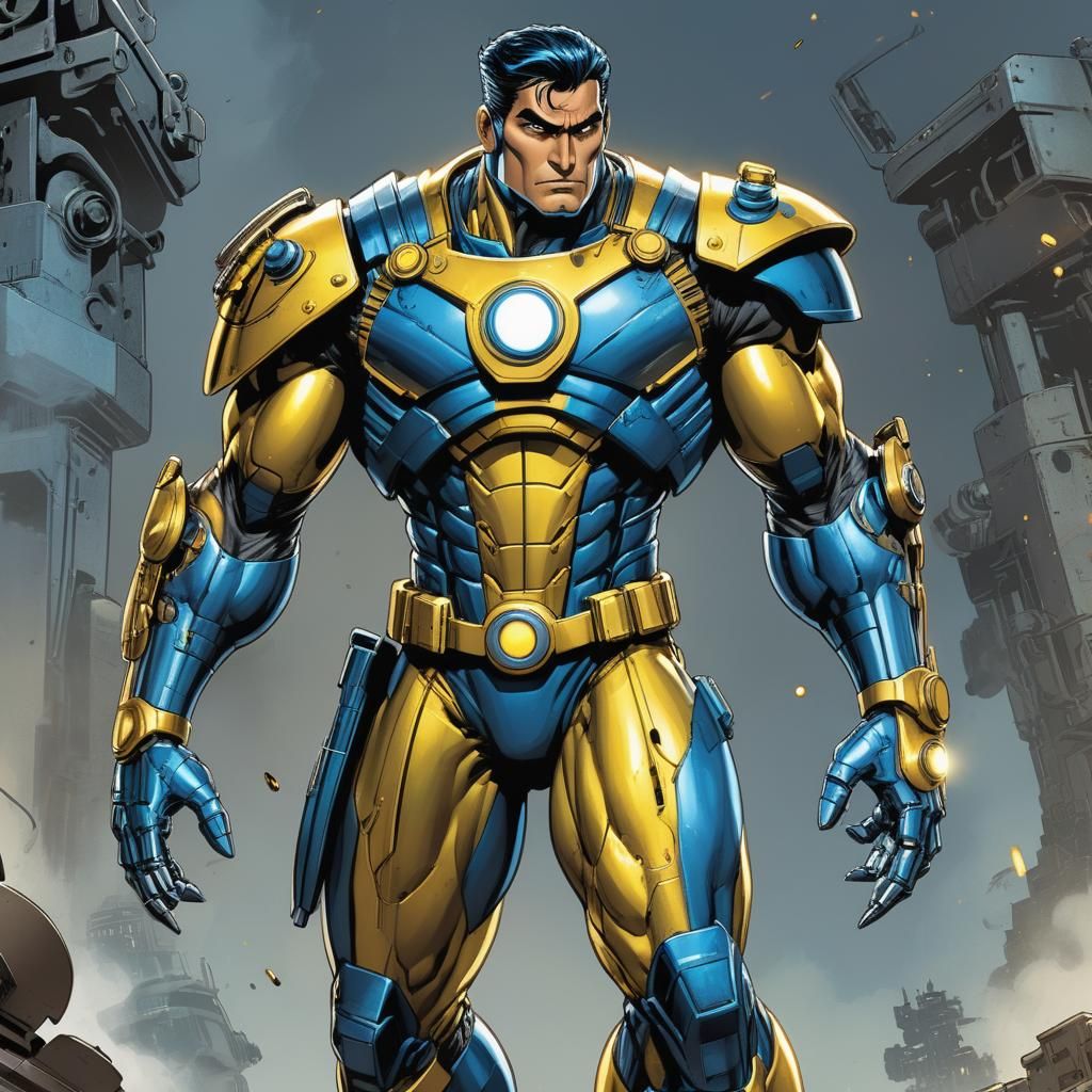 Inspector Steel: Cybernetic Hero in Urban Cityscape