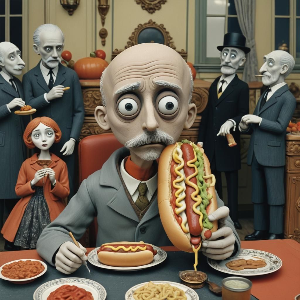Claymation Head Eating a Hot Dog
