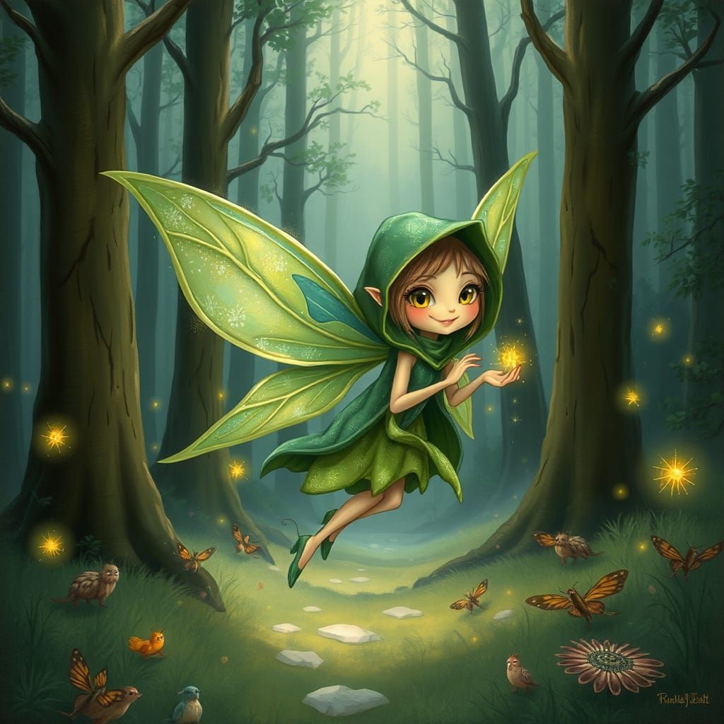 Enchanted Fairy in Forest, Ethereal Lighting