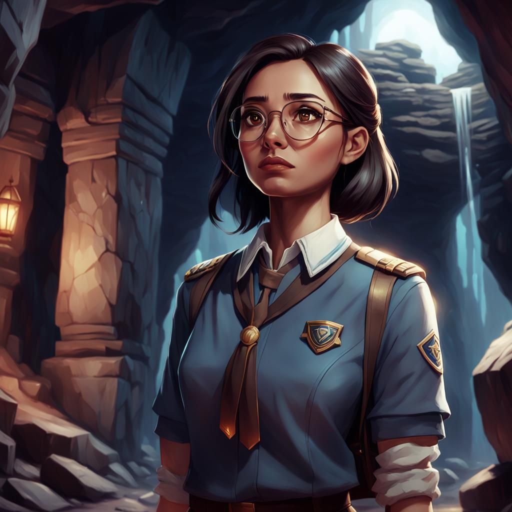 Young Woman in Cave, Animated Style