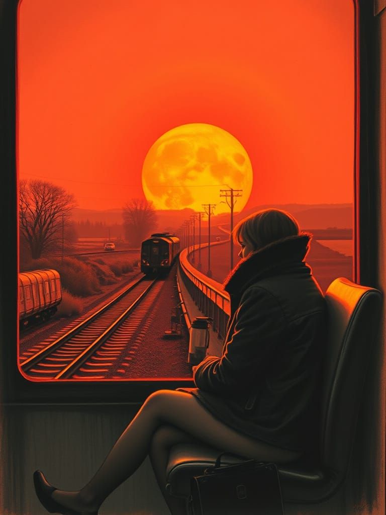 A Young Woman in a New Coat, Lost in Thought on a Train