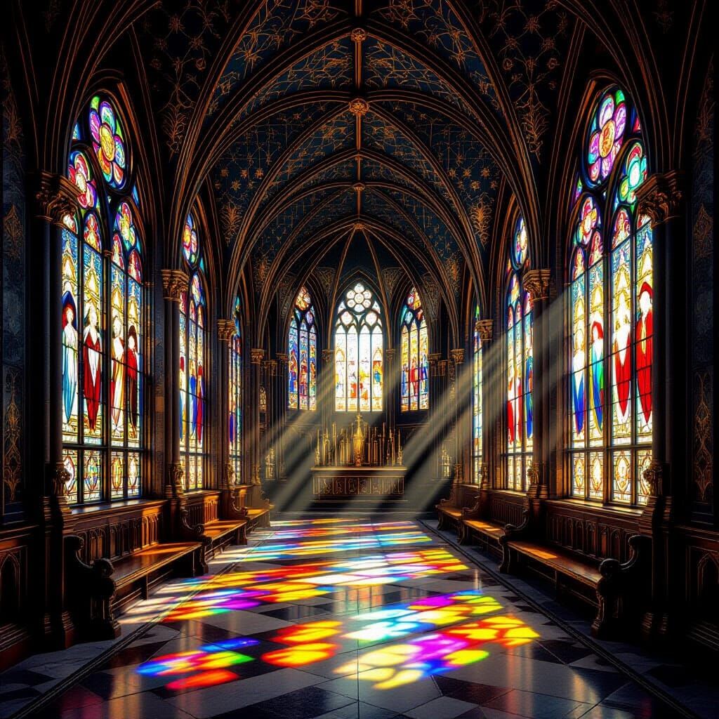 Gothic Chapel with Stained Glass in Art Nouveau Style