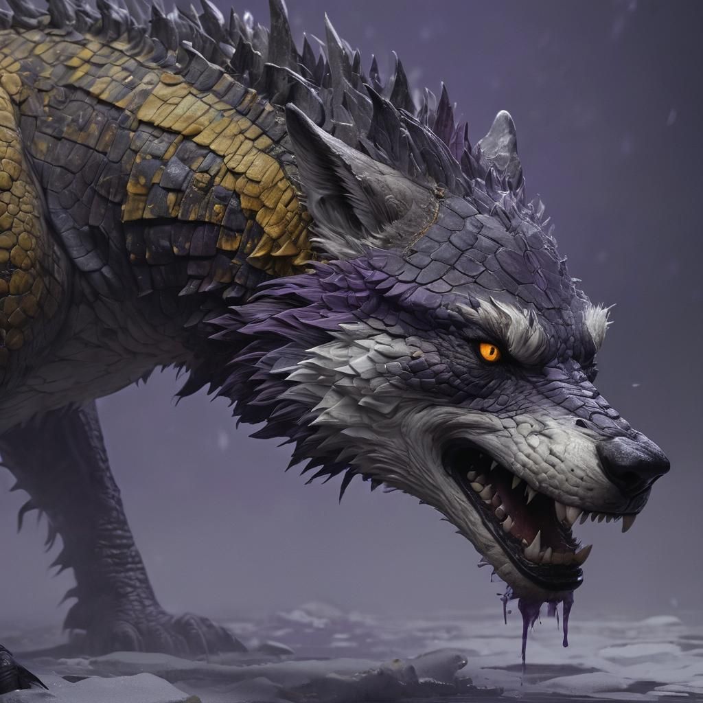 Reptilian-Wolf Hybrid in Dark Fantasy Style