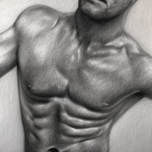 Hyperdetailed Charcoal Drawing of Sweaty Man