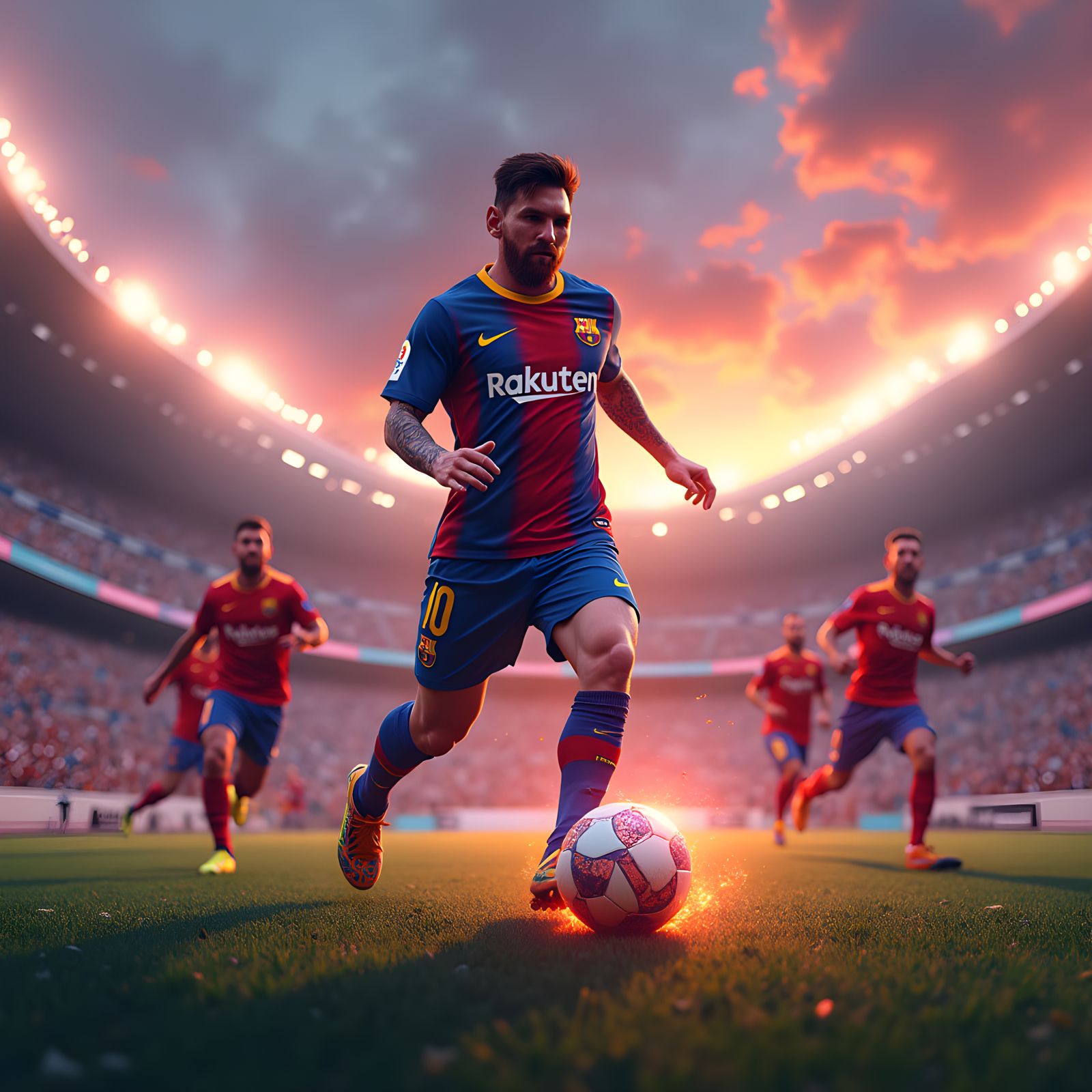 Messi Plays Football with Real Madrid in Fantasy Art