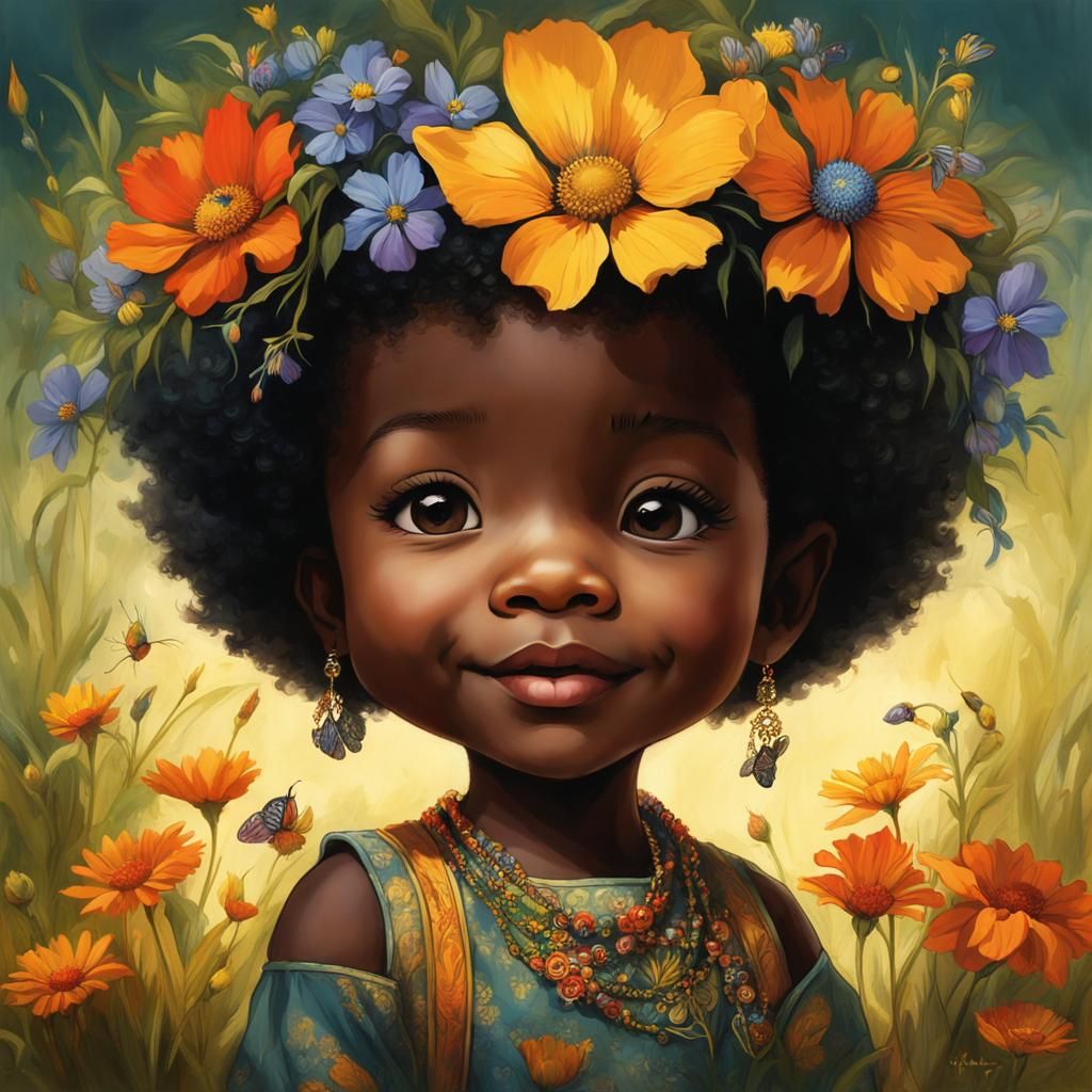 Toddler in Wildflowers: Digital Art Portrait