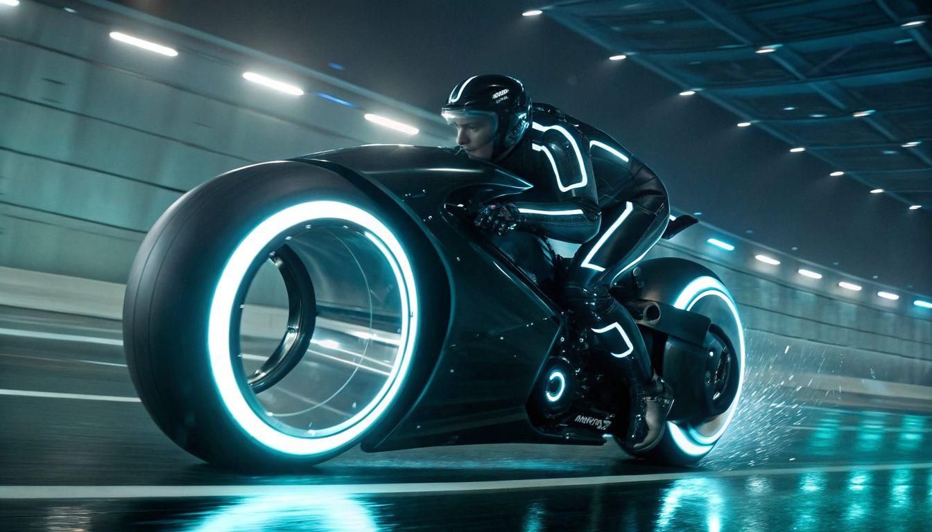 Futuristic Tron Legacy Lightcycle in Action