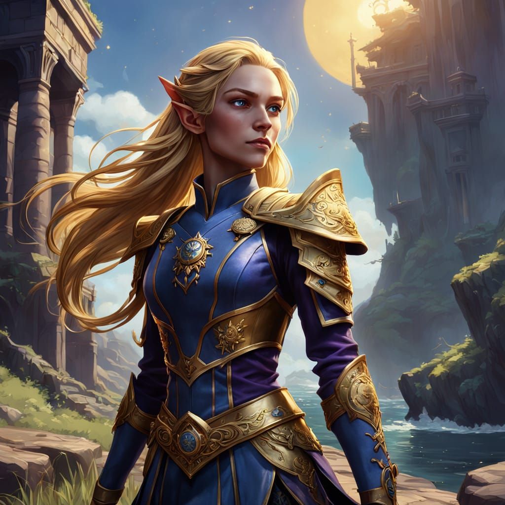 Elegant Elf Fighter in Naval Uniform, Inspired by Fantasy Ar...