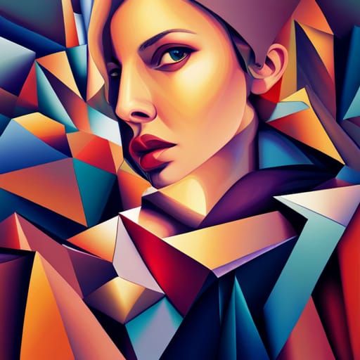 Cubist Intimacy: Layered Geometric Oil Painting