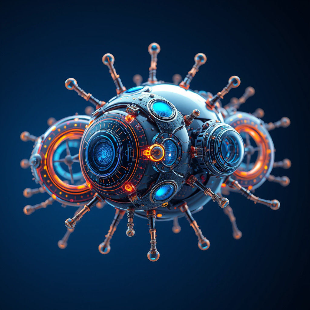 Futuristic Nanomachine Robot with Iridescent Patterns