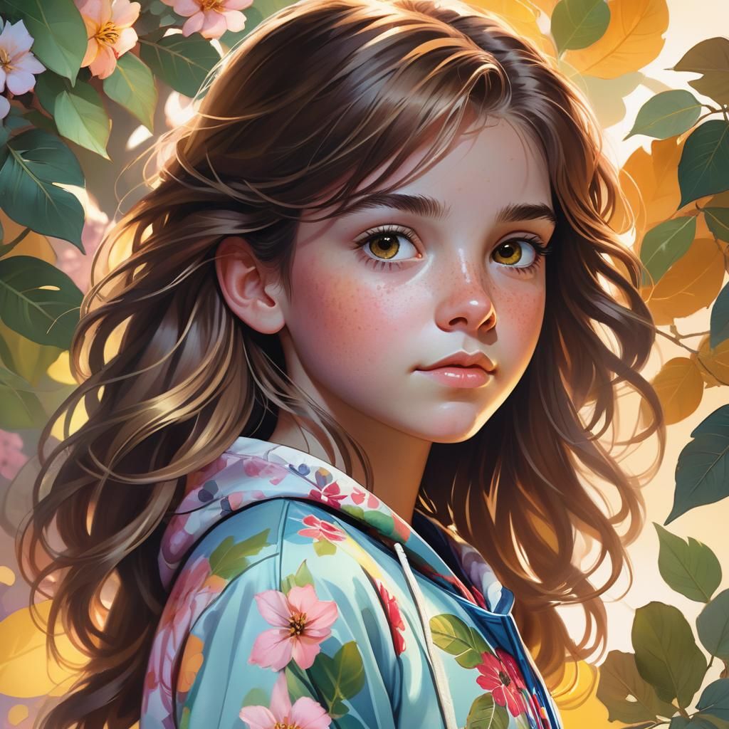 Watercolor Portrait of a Girl in Pajamas