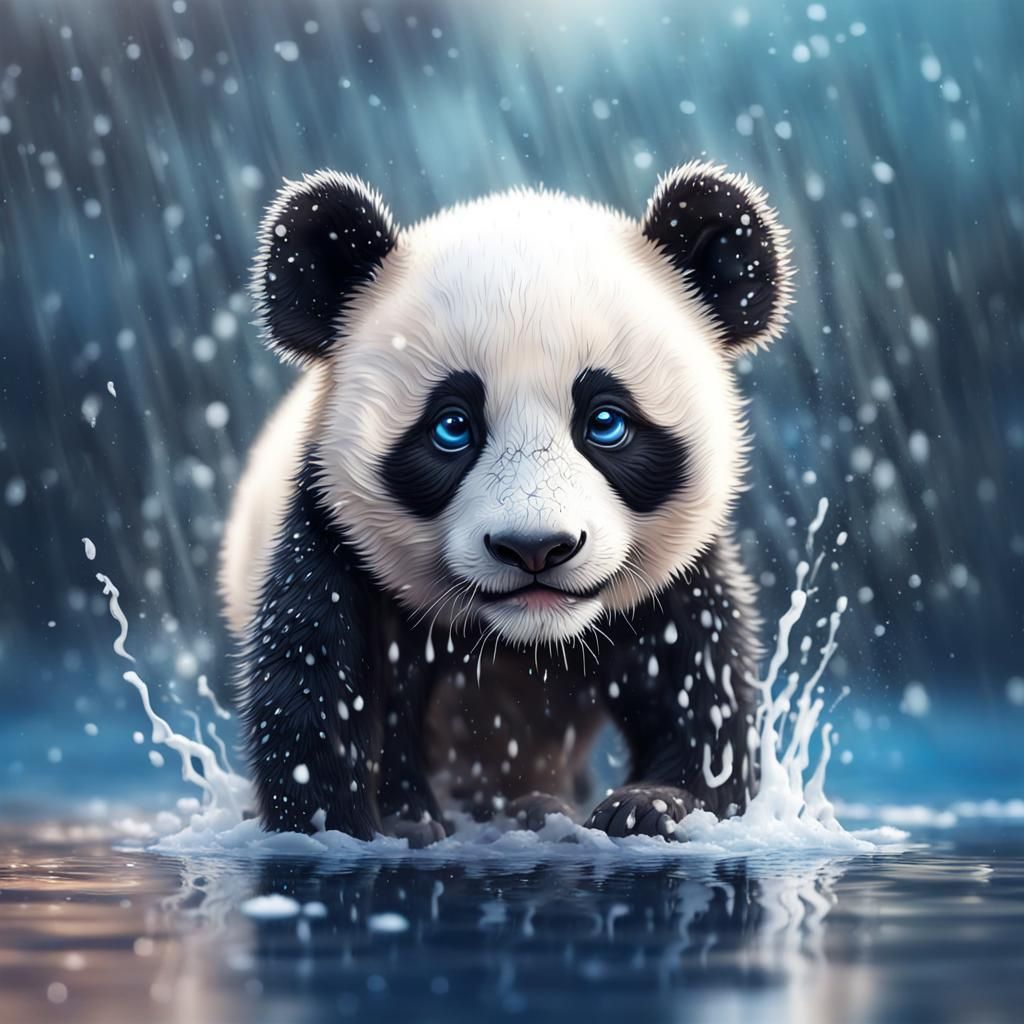 Hyperrealistic Baby Panda Portrait with Snow