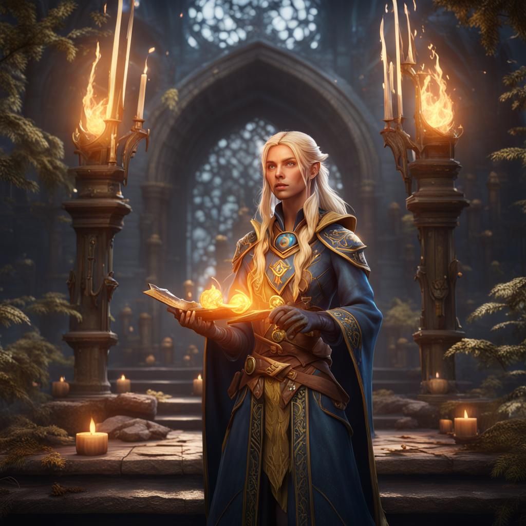Blonde Healing Mage in Detailed Matte Painting Style