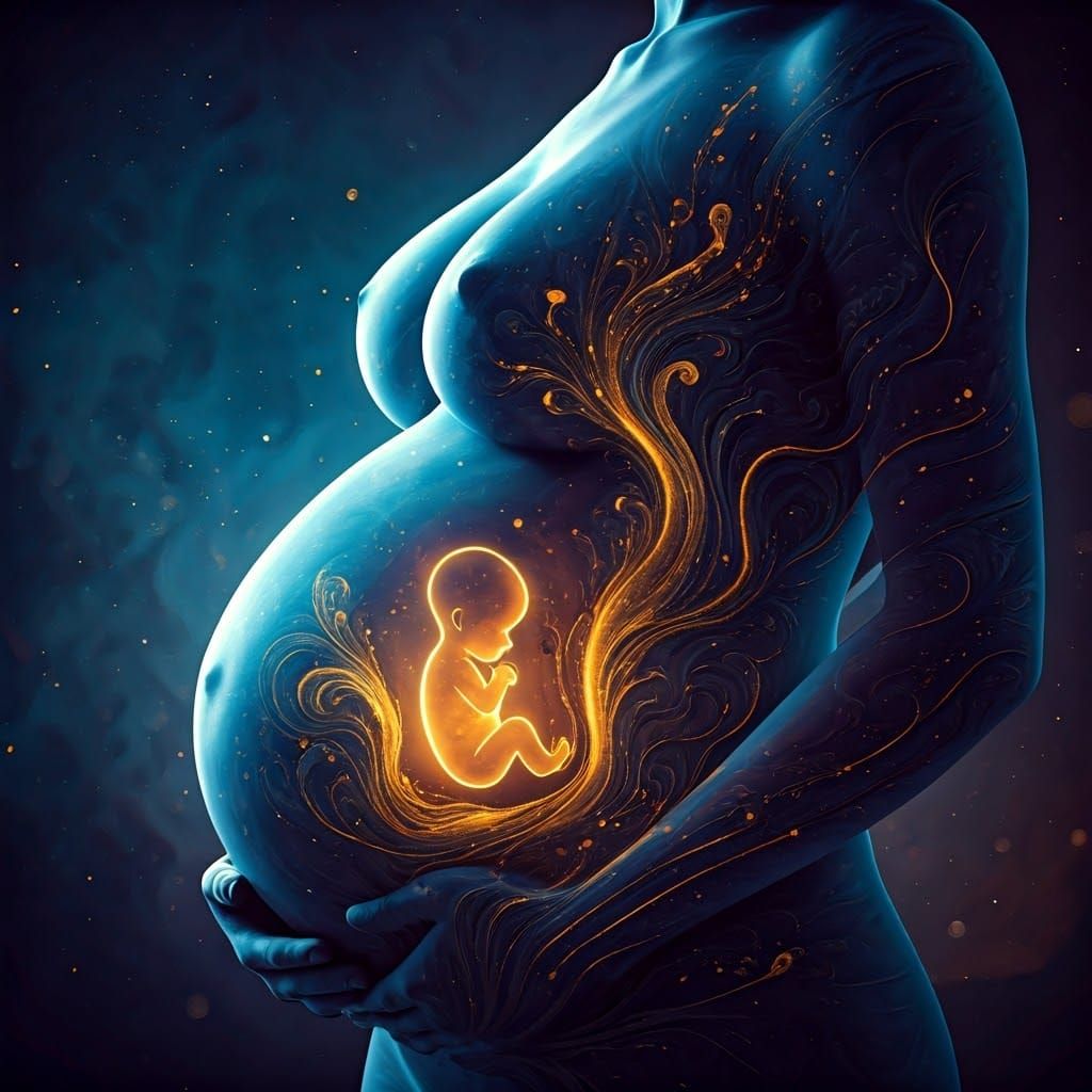 Pregnant Woman Silhouette in Dreamlike Alcohol Ink