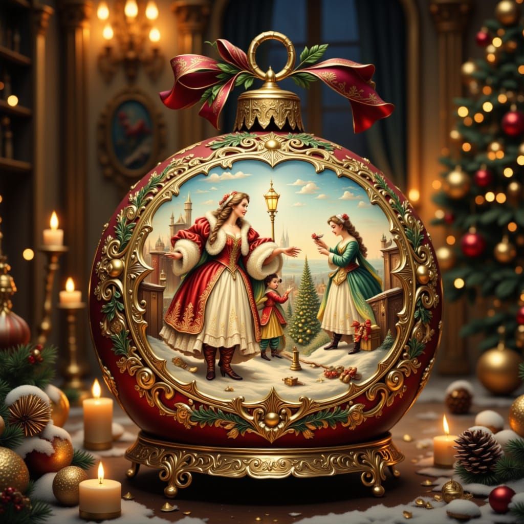 Grand Christmas Ball Scene with Family Celebration