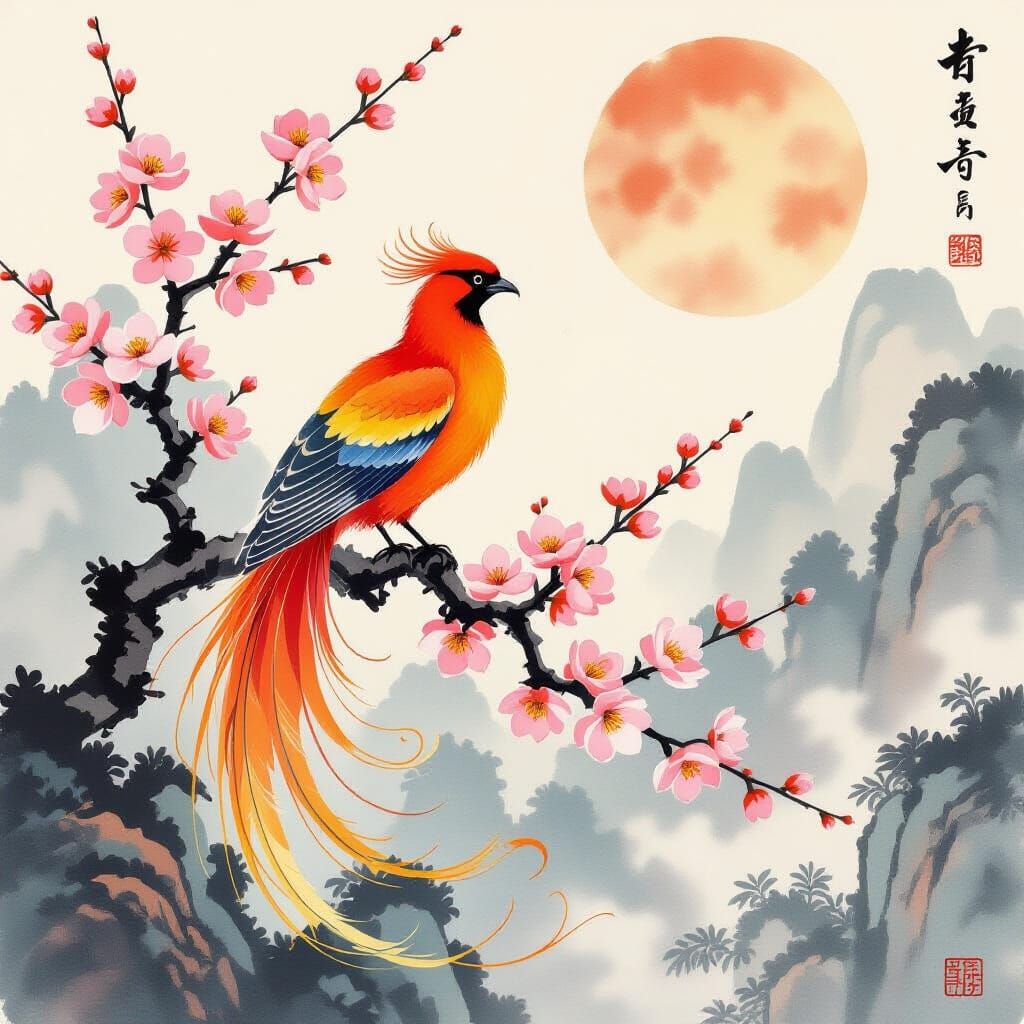 Phoenix on Plum Blossoms in Chinese Style