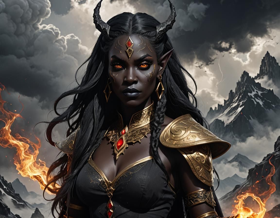 Drow Sorceress with Golden Tattoos in High-Resolution CGI