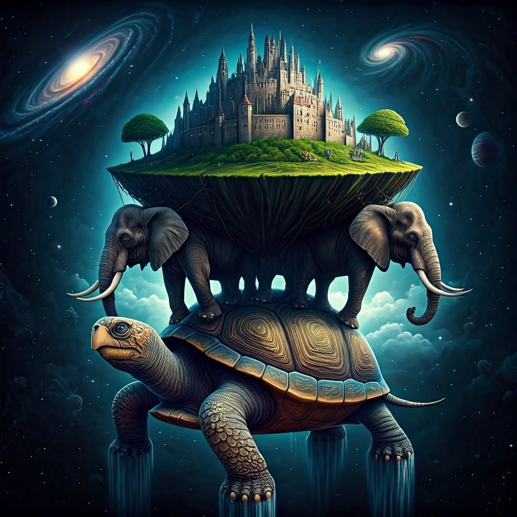 Fantasy Discworld on the Backs of Elephants and a Turtle