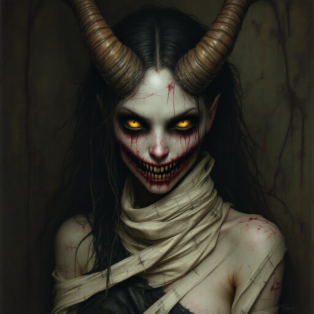 Horrific Cricket-Woman: A Gothic Horror Portrait