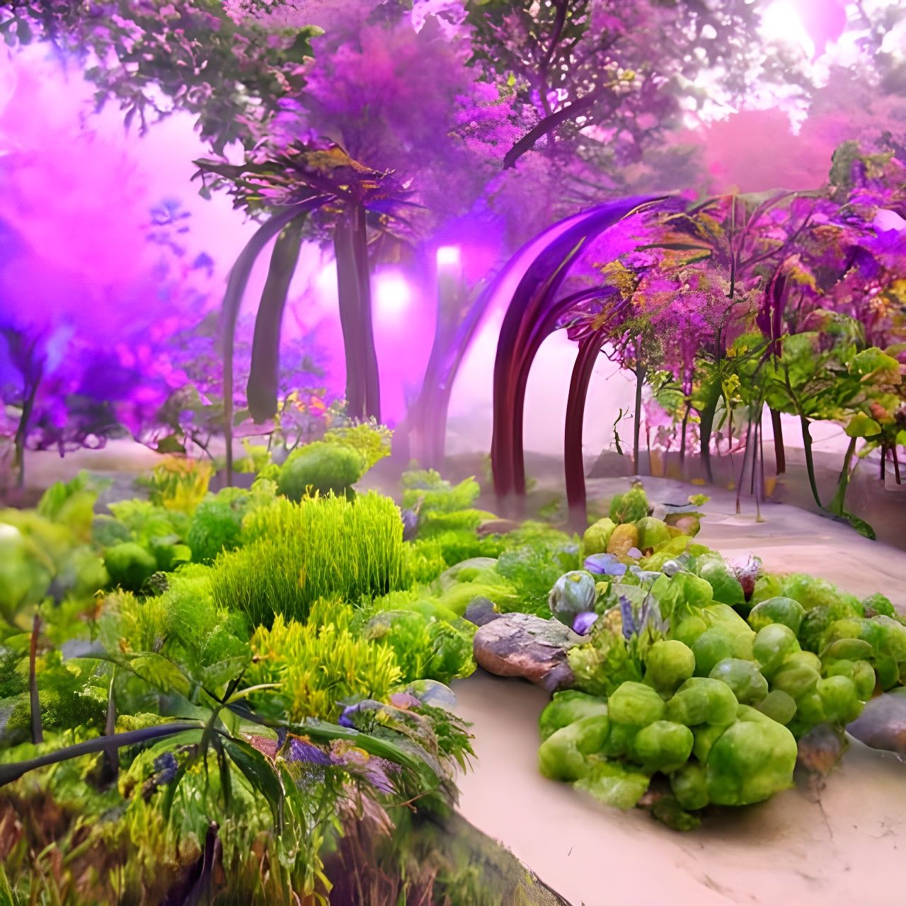 Hyperrealistic Botanical Garden with Exotic Plants