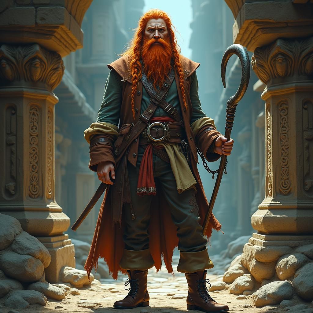 Ginger-Bearded Pirate with Hook, Fantasy Concept Art