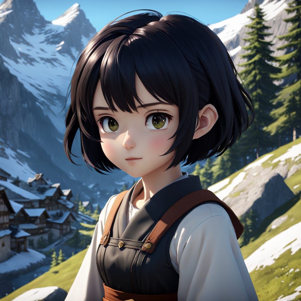 Swiss Alps Anime Girl in Traditional Clothing