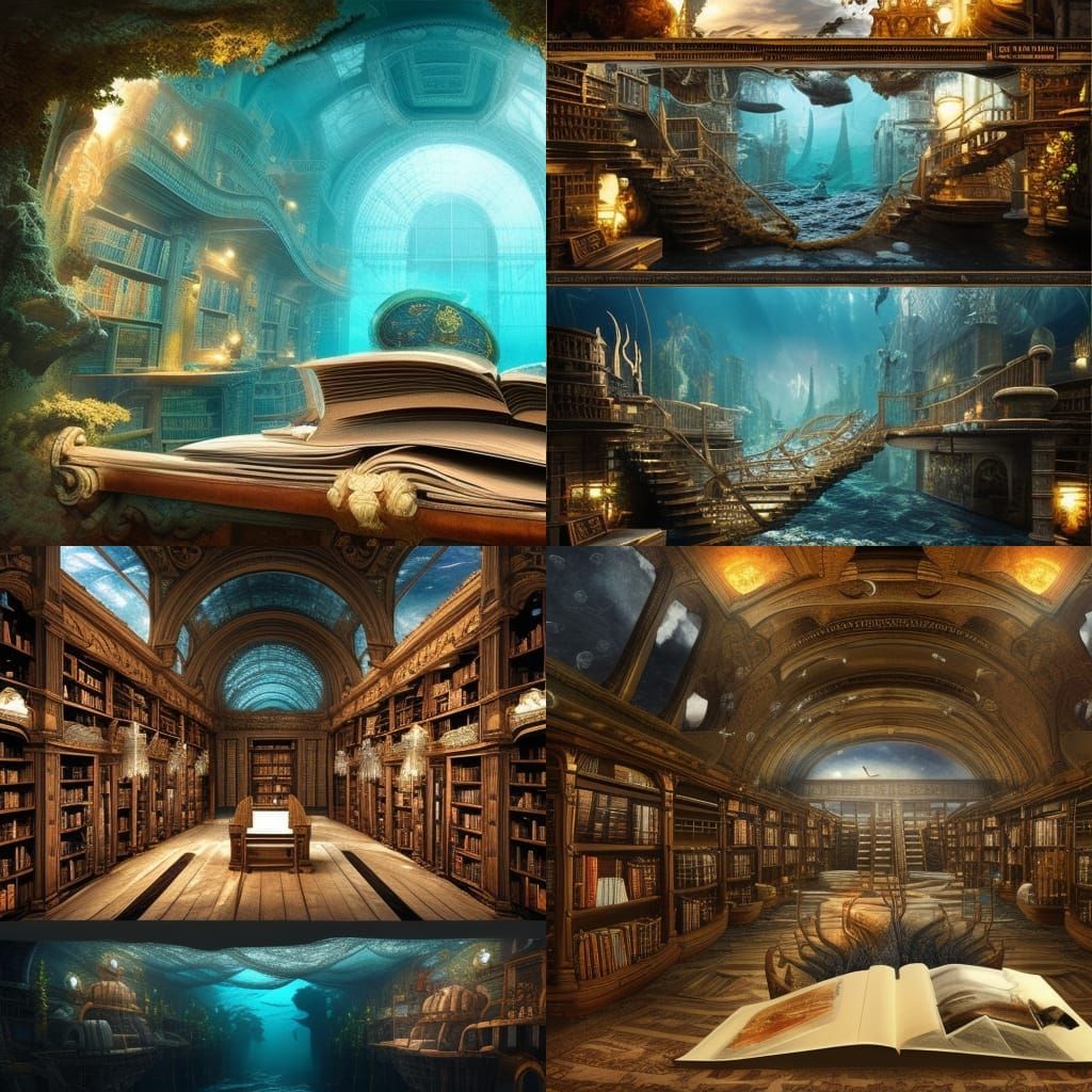 Underwater Library in Digital Matte Painting Style