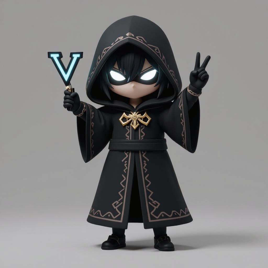 Minecraft Character in Hood with Glowing Eyes Victory Pose
