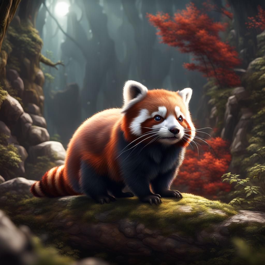 Chinchilla Red Panda Hybrid: Detailed Matte Painting