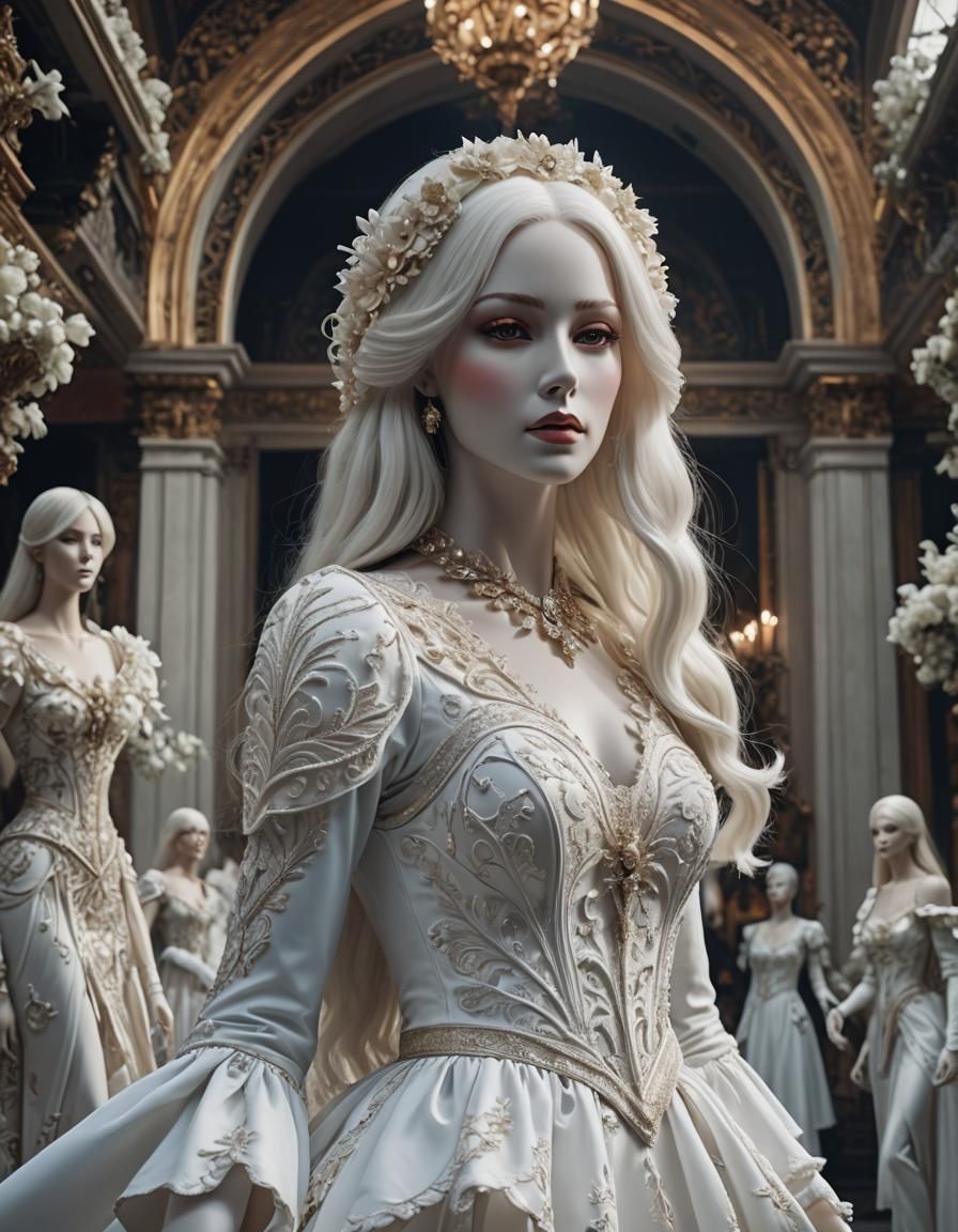 Elegant Mannequin in White Dress: Digital Art