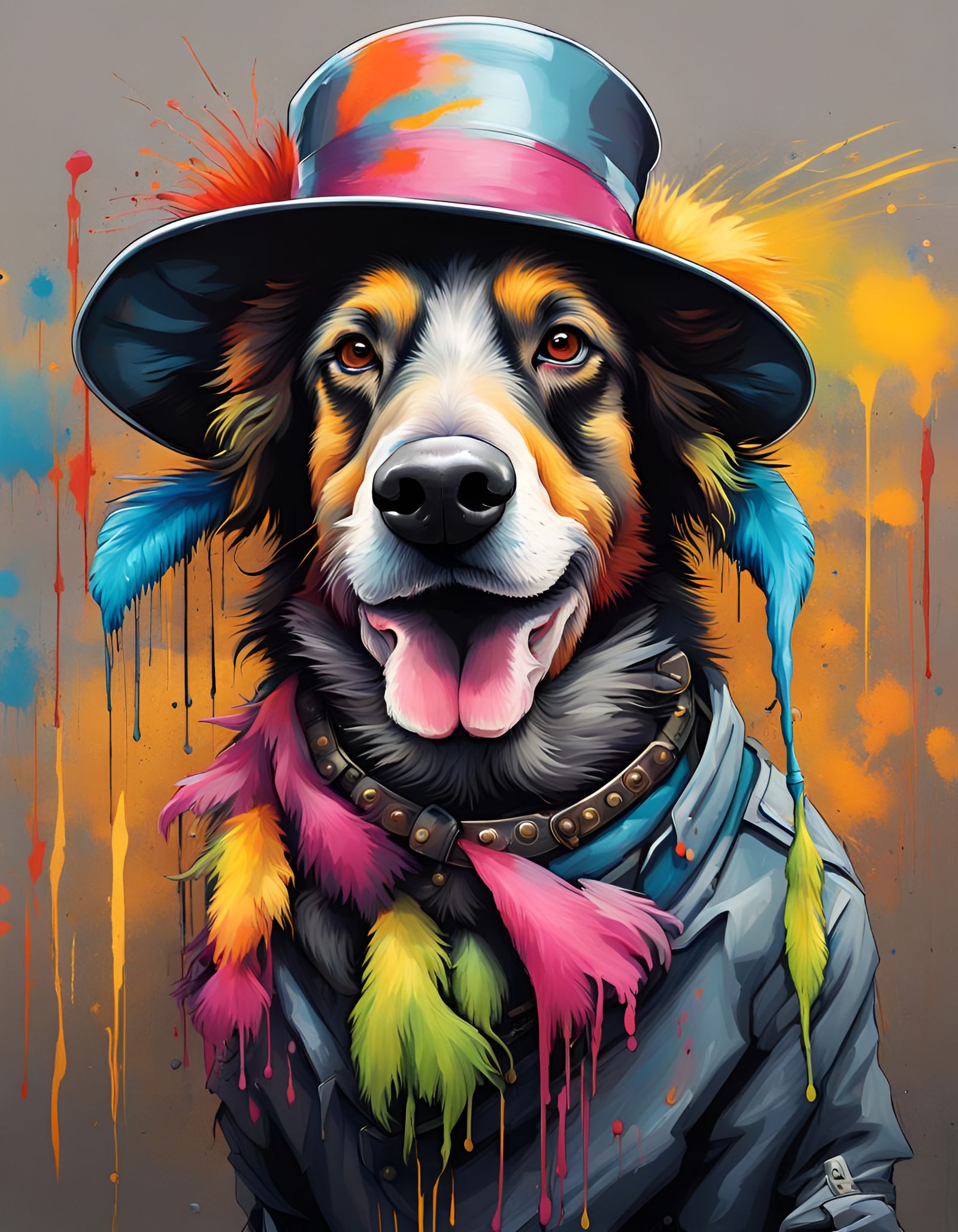Dog as Musketeer in Graffiti Street Art Style